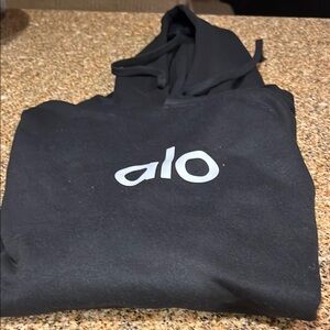 ALO Yoga Charcoal Hoodie with Light Gray Logo